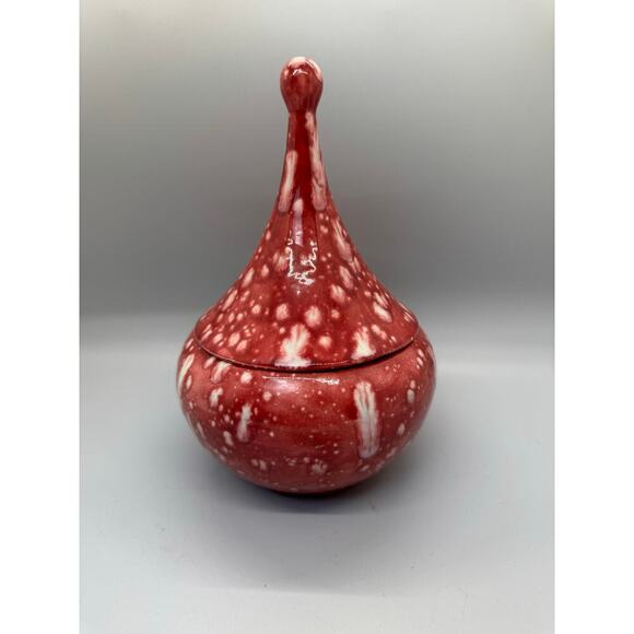 Vintage MCM 1960’s Red White Ceramic Splatter Covered Candy Dish Apothecary 8” - Picture 5 of 10